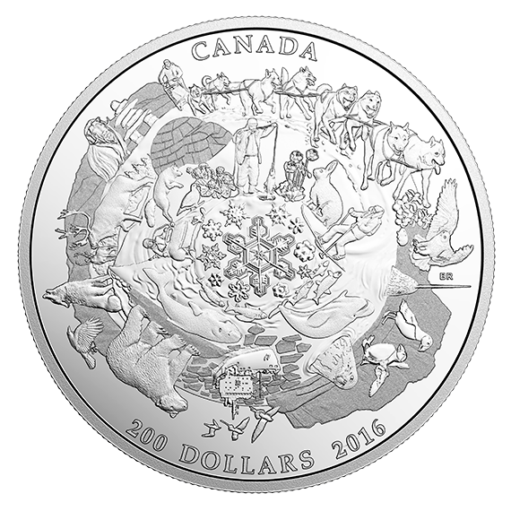 a silver coin with images of animals and birds